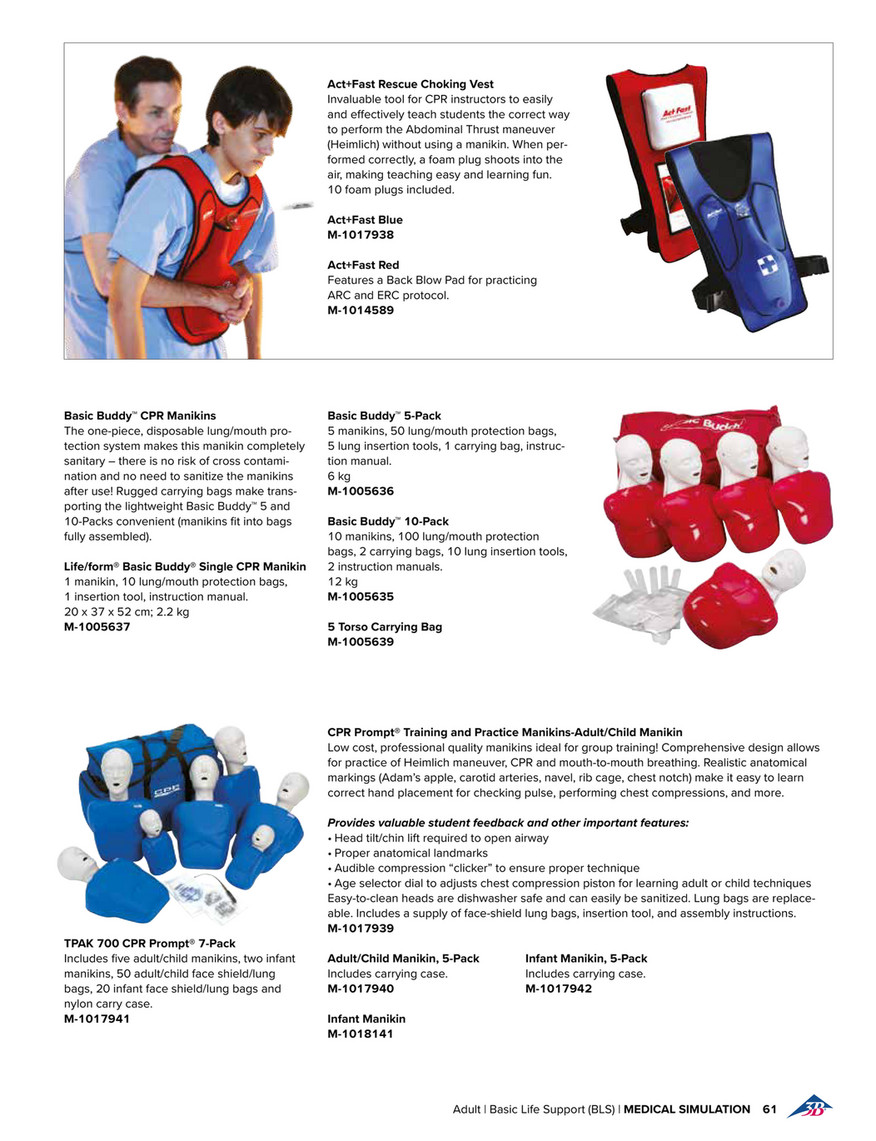 Act+Fast Rescue Choking Vest - Blue - 1017938 - W43300B - AF-101-B - BLS  Adult - 3B Scientific
