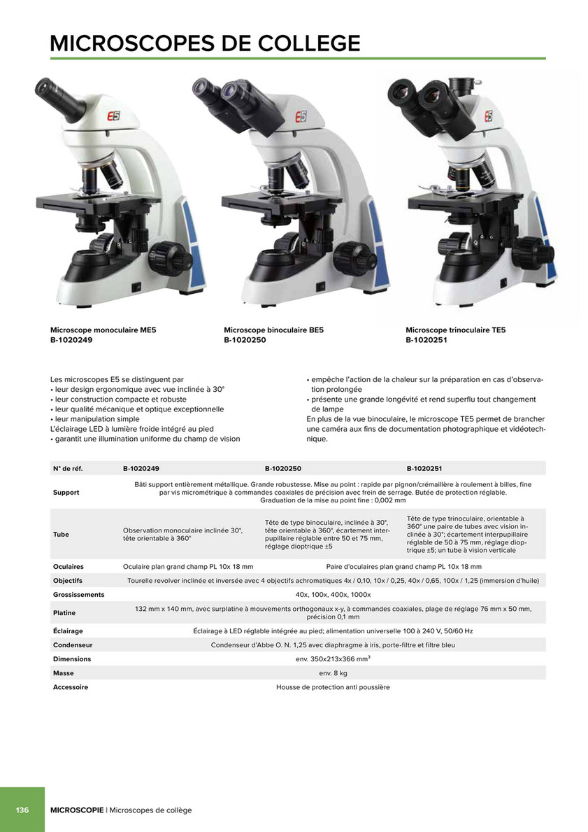 Microscope optique de cours, modèle 100 LED au meilleur prix à 188,76 €