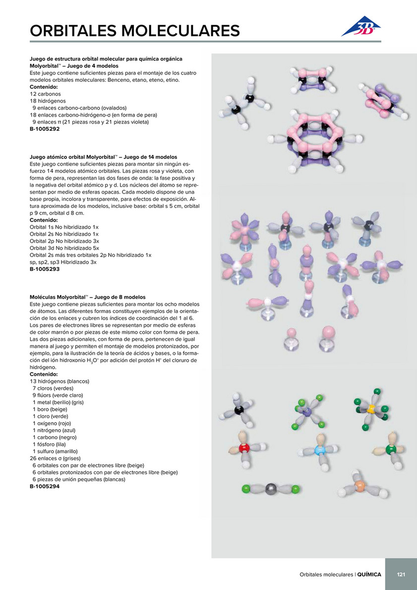 3B Scientific - 3B Scientific Natural Sciences Catalog - Spanish - Juego  atómico orbital Molyorbital™ - Juego de 14 modelos